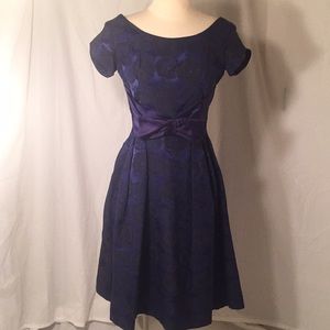 Vintage 50’s style Blue Brocade Dress .